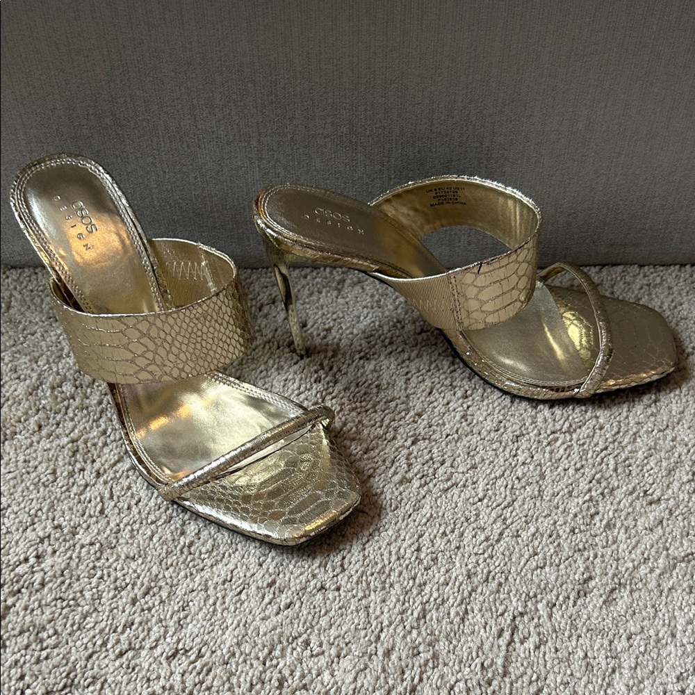 Gold Metallic High Heel Slide Sandals